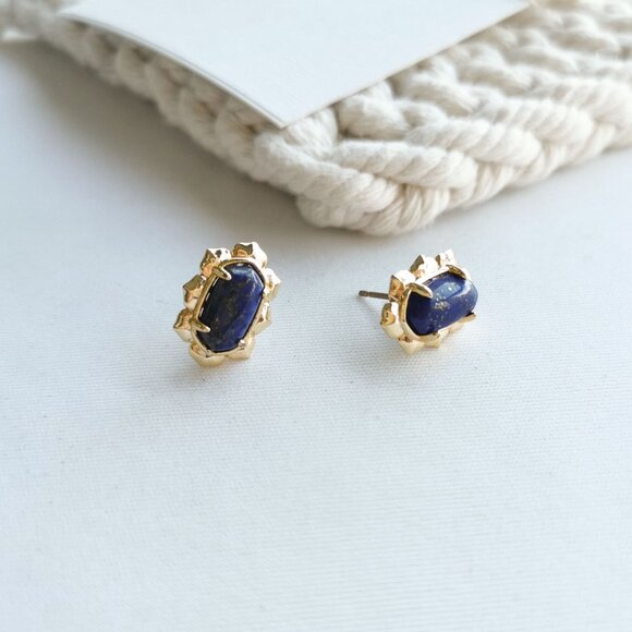 Kendra Scott Piper Gold Blue Lapis Stud Earrings - Picture 2 of 3